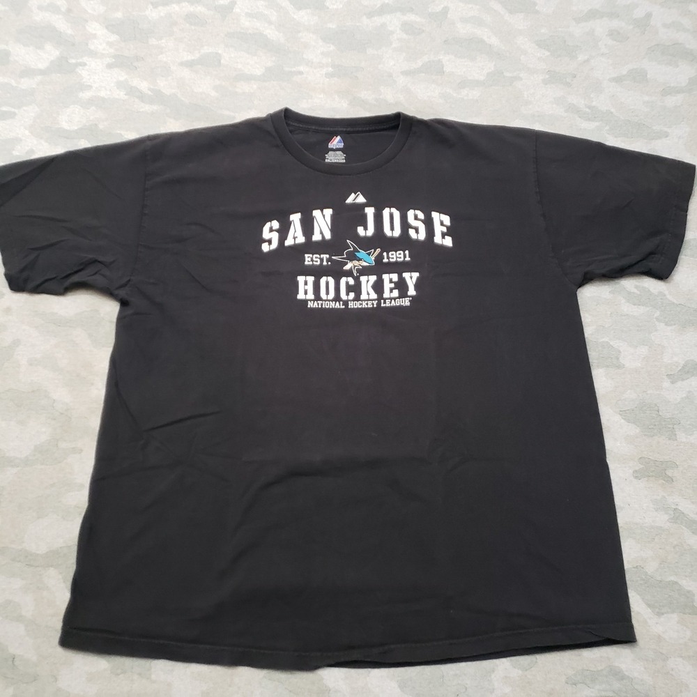 San Jose Hockey Shirt Mens 2XL Black Majestic NHL Short Sleeve